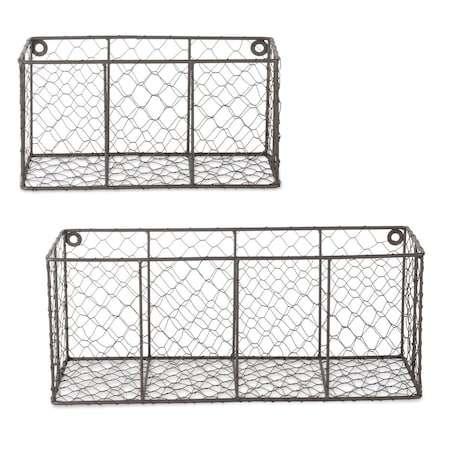 Assorted Vintage Grey Wall Mount Chicken Wire Basket - Set Of 2